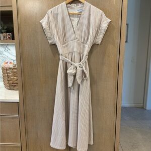 ANTONIO MELANI Beige Striped Midi Dress